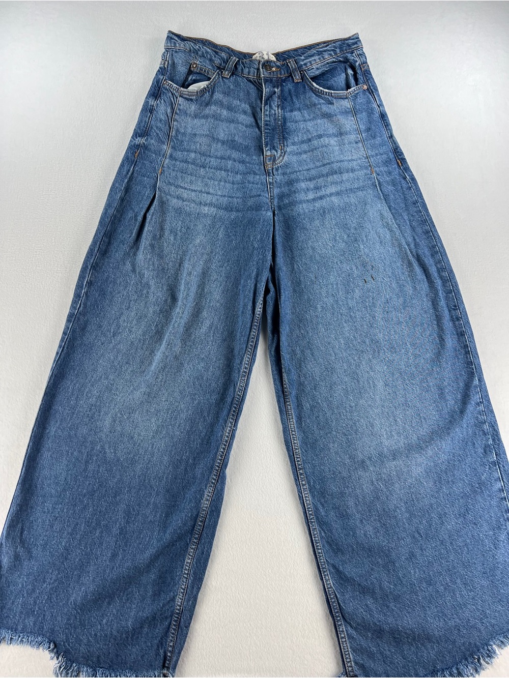 We The Free Wide-Leg Distressed Hem Blue Jeans